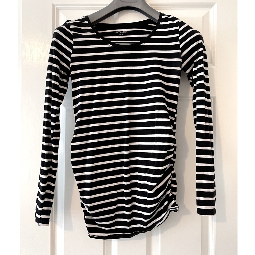 Black and white striped maternity long sleeve top